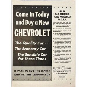 Chevrolet Dealers "Come in Today and Buy a Chevrolet" Vintage Print Ad 1942